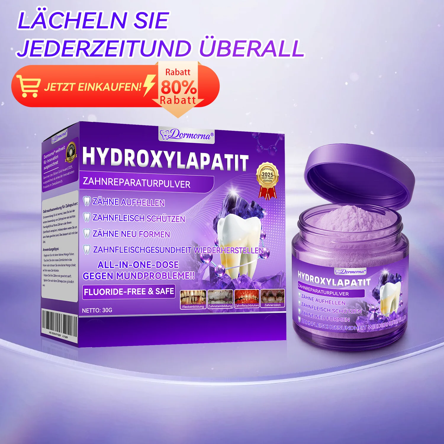 🛡️😉Neujahrs‑Angebot: 80 % RABATT 🎉 Dormorna® Hydroxylapatit‑Zahnreparaturpulver 🦷